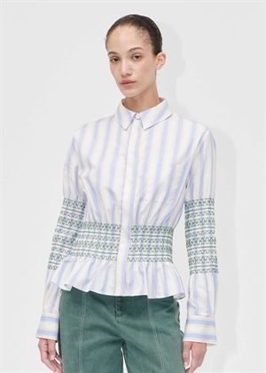 Smocked Cotton gathered boyfriend skjorte Pastel Stripes Stine Goya 